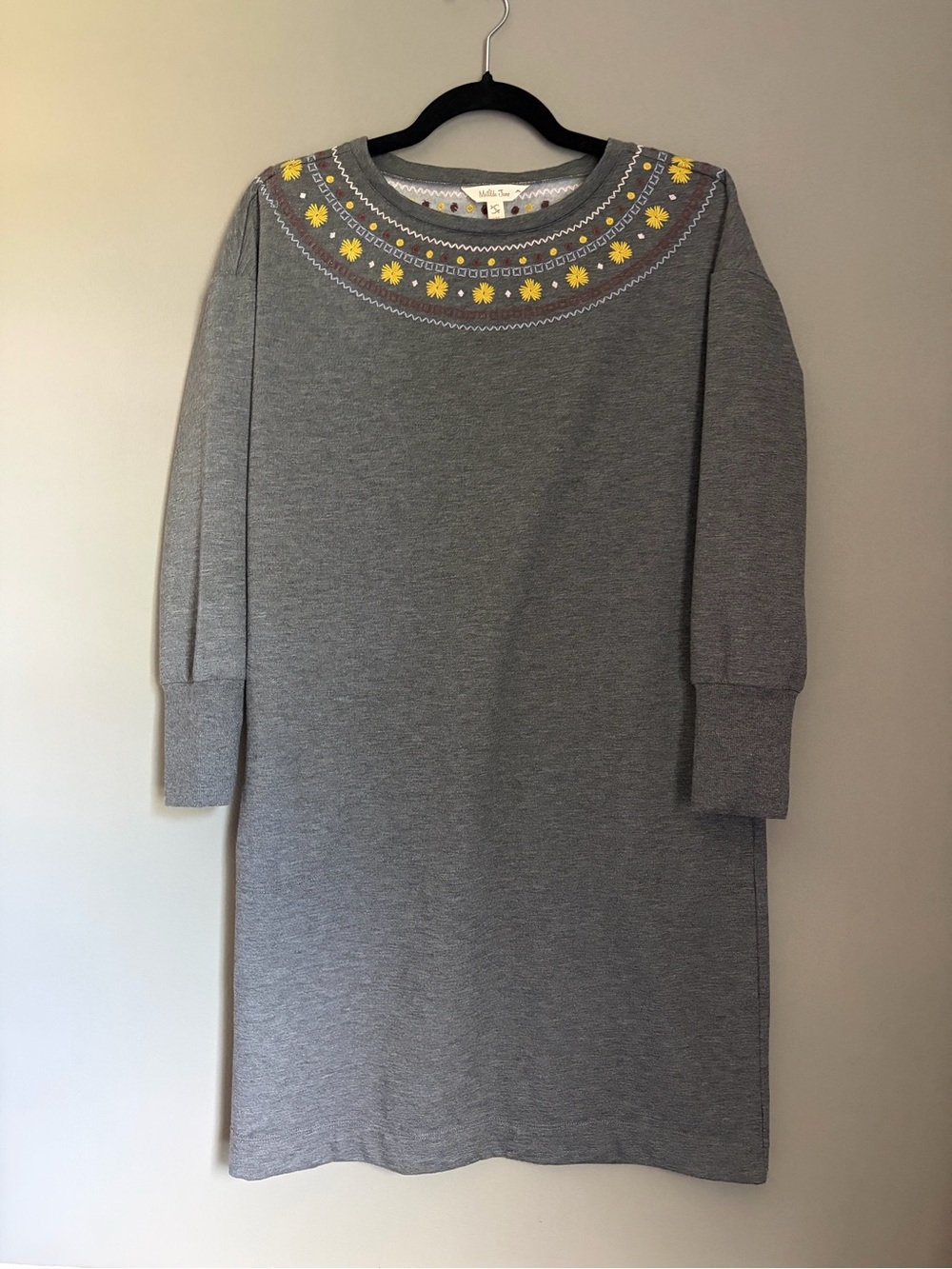 Matilda Jane Embroidered Sweatshirt Dress Small 3/4 Sleeve Pockets Grey Sparkly